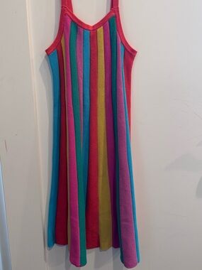 Nordstrom “Peek” Multicolor Striped Knit Dress in Pink, Teal, Gold size 10 EUC
